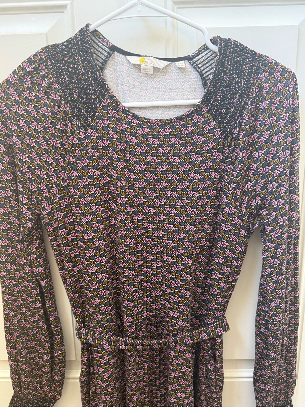 Boden Black Long-Sleeve Midi Dress with Pink Floral Print